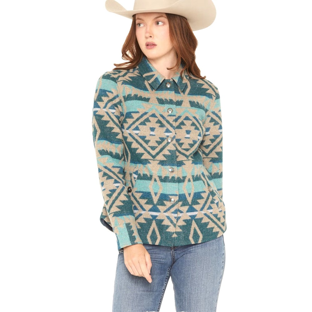 Shyanne Women's Southwestern Concho Snap Wool Blanket Shacket XXXL Turquoise NEW